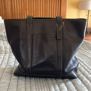 Coach black leather tote bag